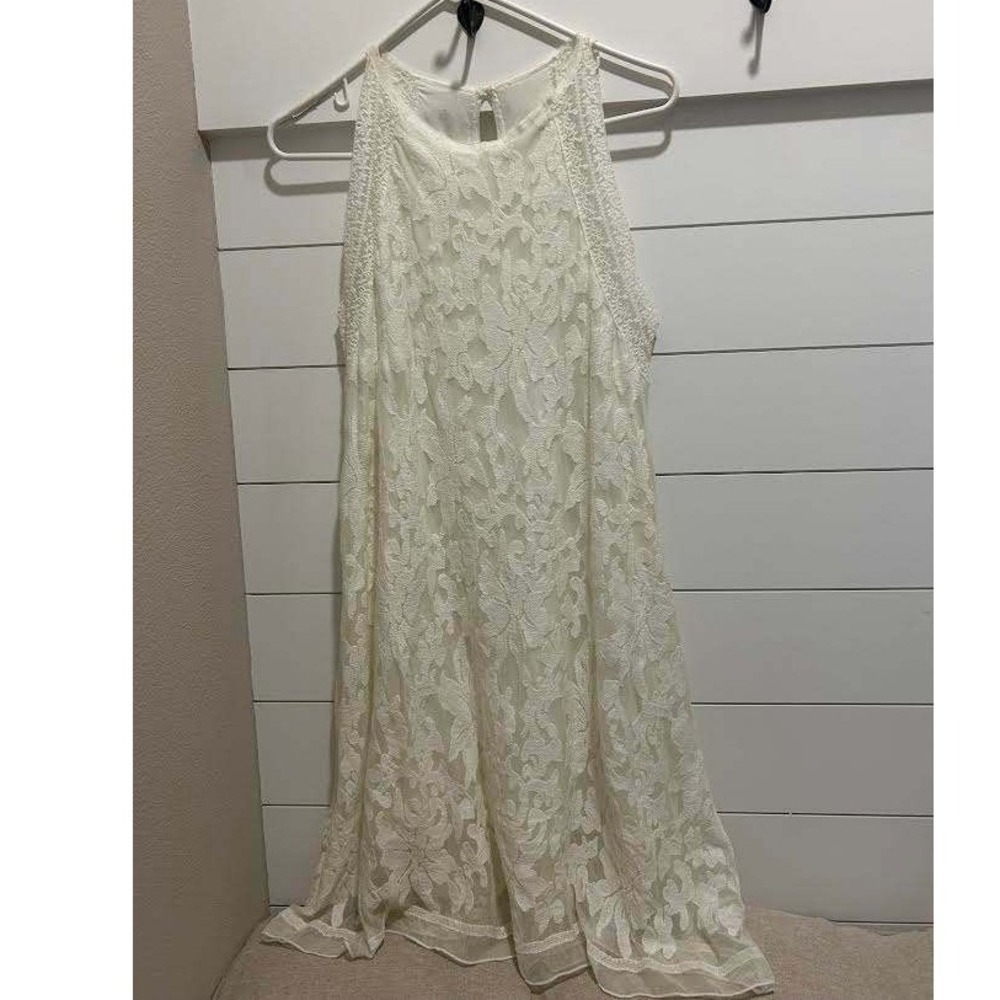 Chelsea & Violet Womens Ivory Floral Lace Bridal Fest Shift Dress Keyhole Back M